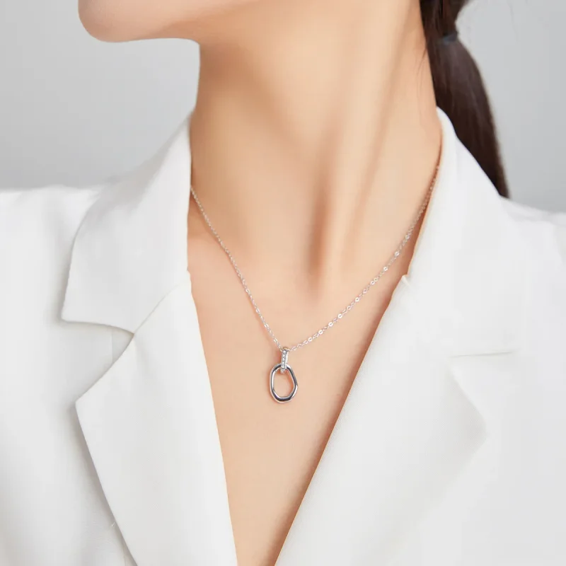 (image for) Pandora Style Silver Geometric Pendant Necklace - SCN440 - View 6