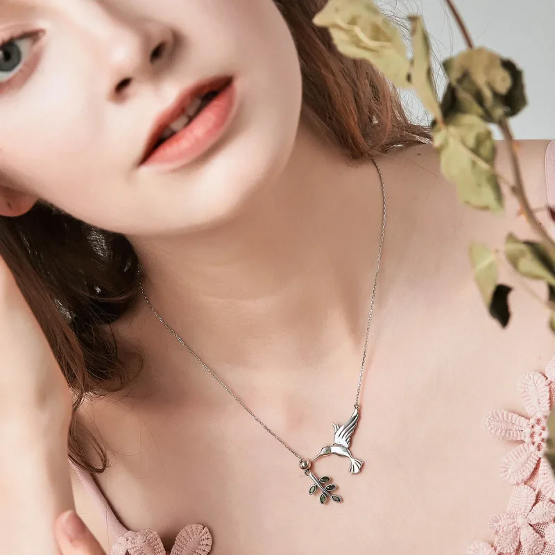 (image for) Pandora Style Silver Greetings From Hummingbirds Necklace - SCN217 - View 2