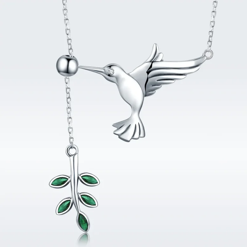 (image for) Pandora Style Silver Greetings From Hummingbirds Necklace - SCN217 - View 3