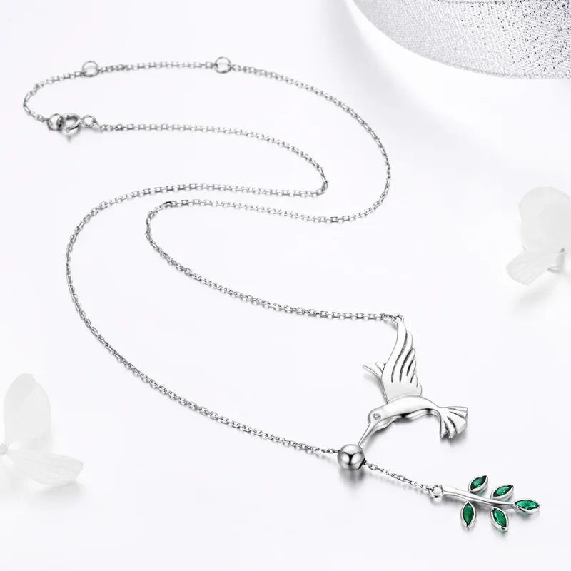 (image for) Pandora Style Silver Greetings From Hummingbirds Necklace - SCN217 - View 4