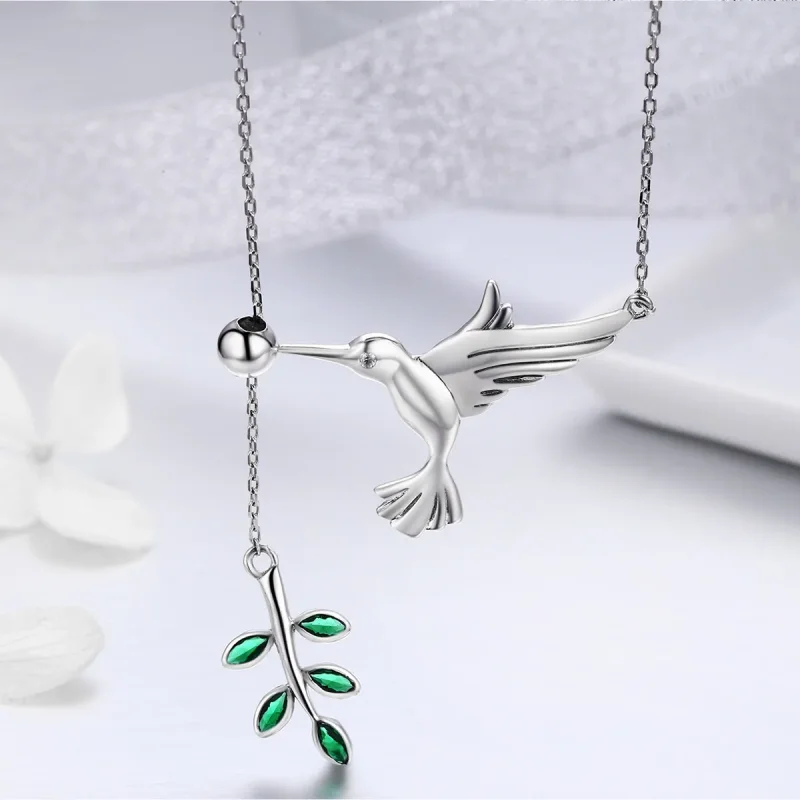 (image for) Pandora Style Silver Greetings From Hummingbirds Necklace - SCN217 - View 5