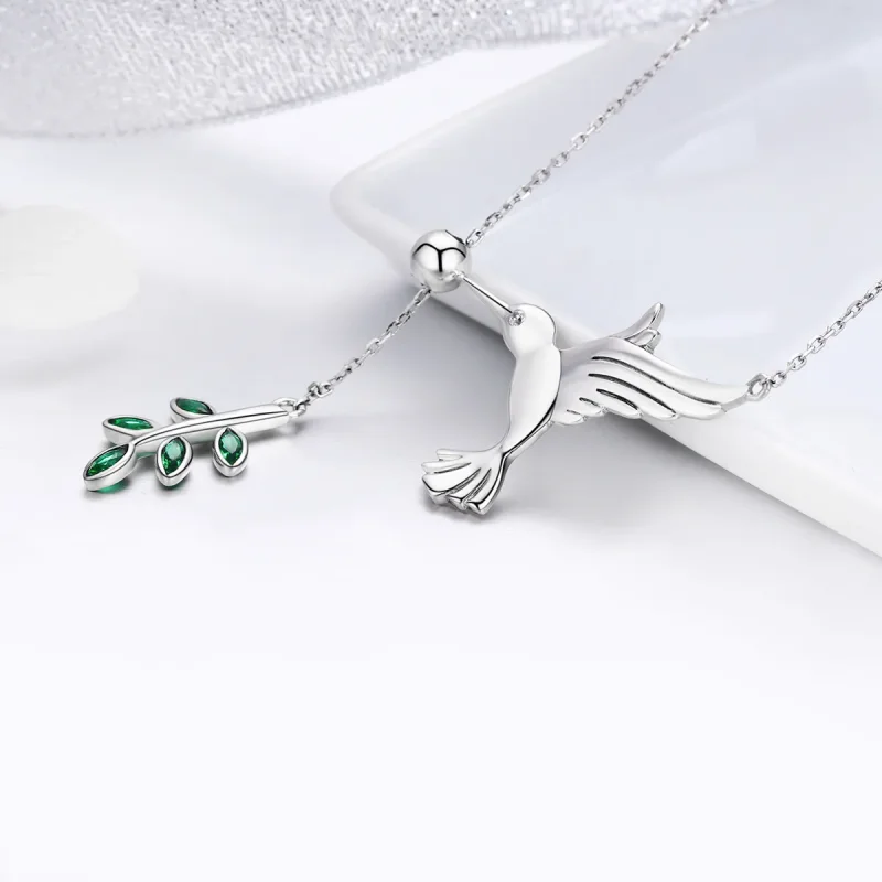 (image for) Pandora Style Silver Greetings From Hummingbirds Necklace - SCN217 - View 6