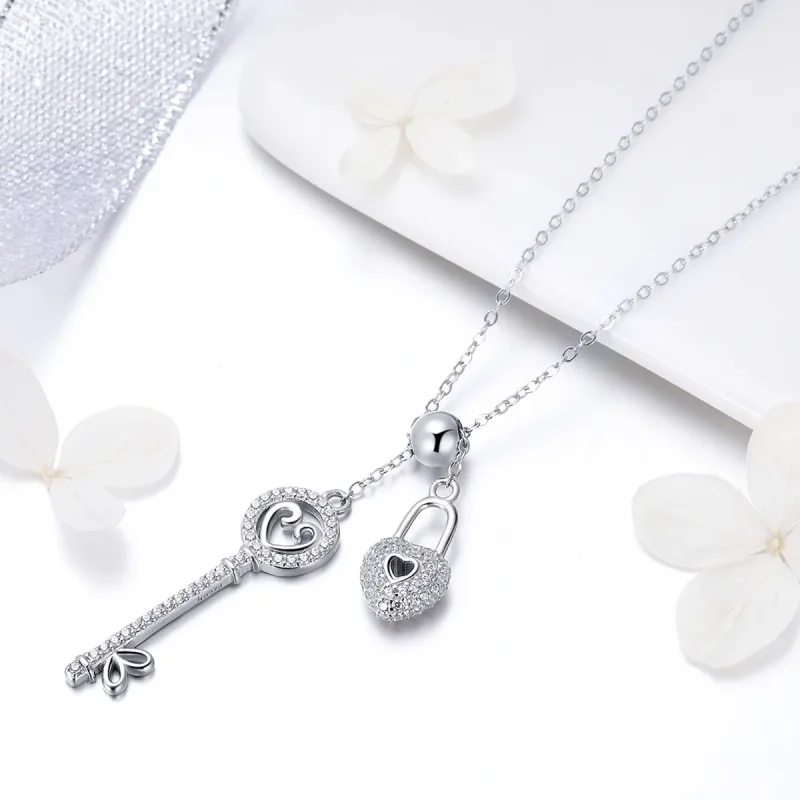 (image for) Pandora Style Silver Key of Heart Lock Necklace - SCN290 - View 3
