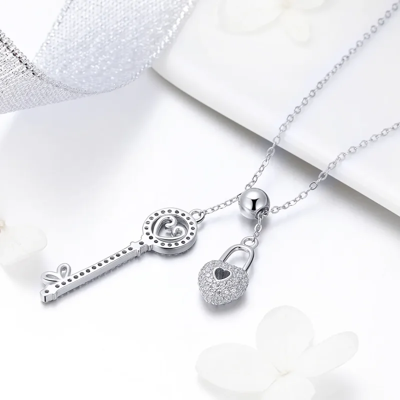 (image for) Pandora Style Silver Key of Heart Lock Necklace - SCN290 - View 4