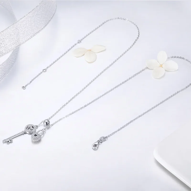 (image for) Pandora Style Silver Key of Heart Lock Necklace - SCN290 - View 5