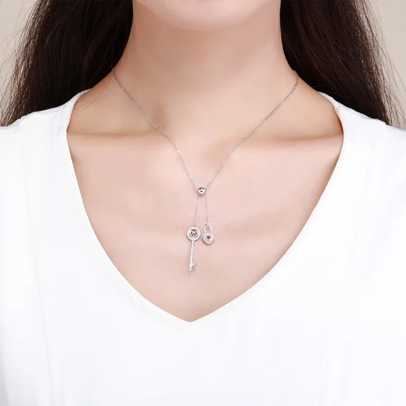(image for) Pandora Style Silver Key of Heart Lock Necklace - SCN290 - View 6