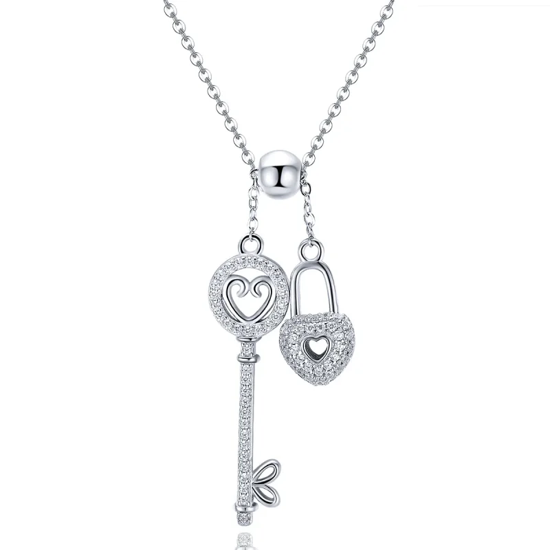 (image for) Pandora Style Silver Key of Heart Lock Necklace - SCN290