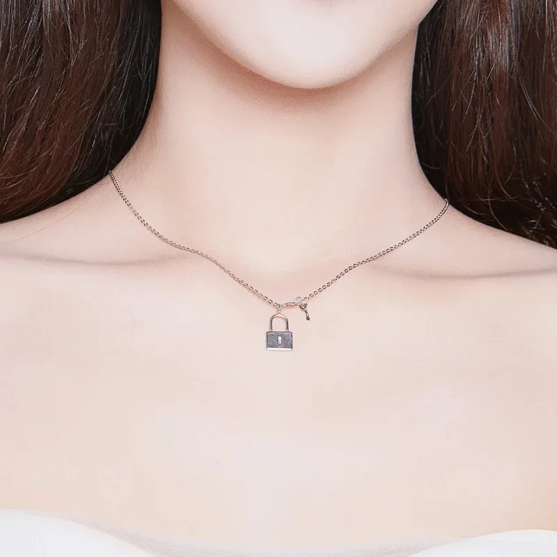 (image for) Pandora Style Silver Key of Heart Lock Necklace - SCN360 - View 6
