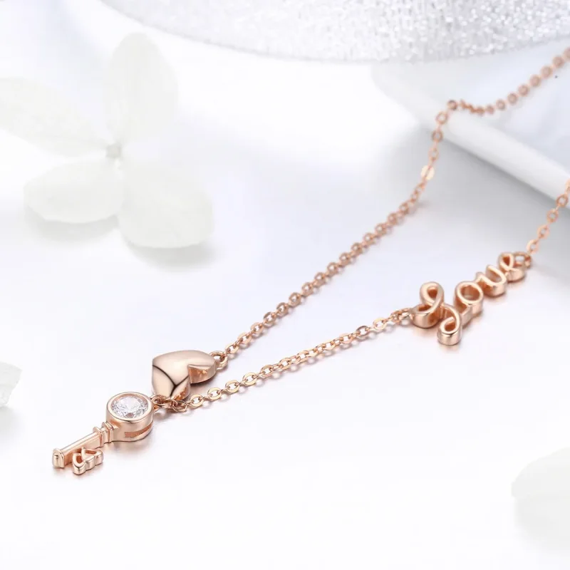 (image for) Pandora Style Silver Key of Heart Necklace - SCN292 - View 2