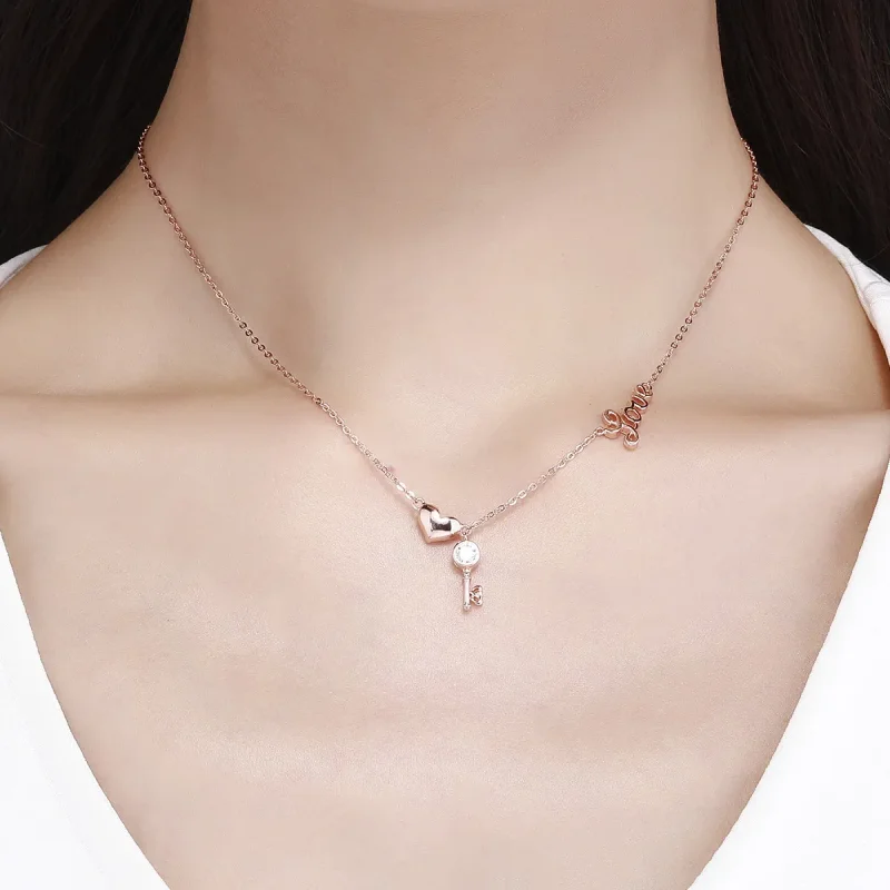(image for) Pandora Style Silver Key of Heart Necklace - SCN292 - View 5