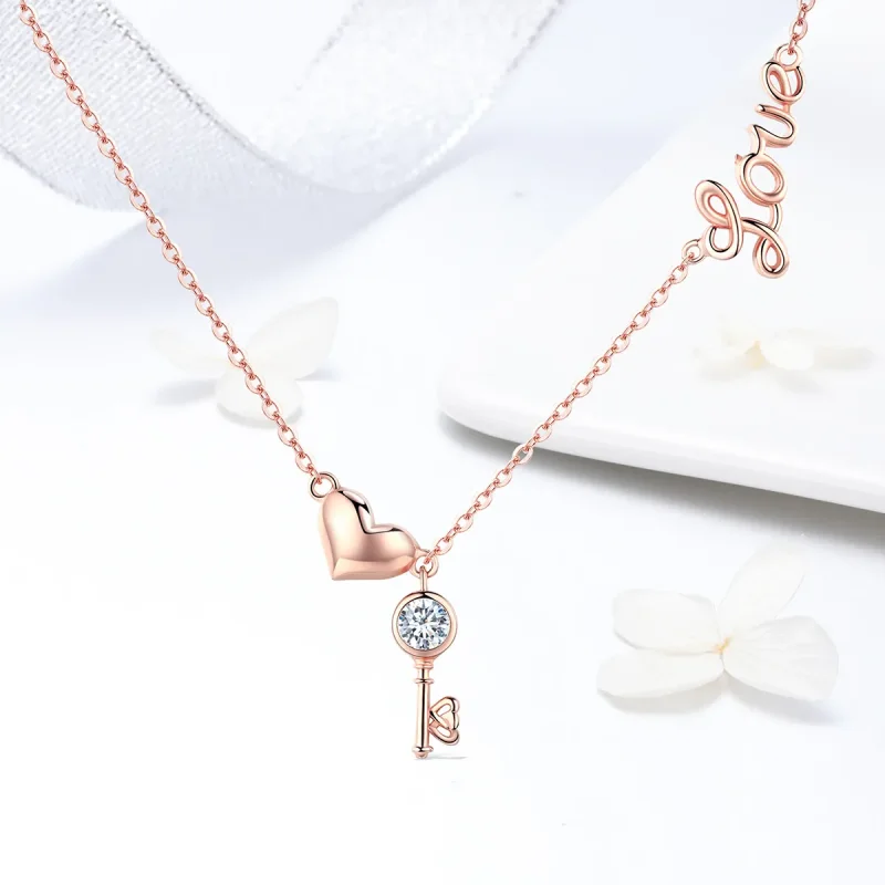 (image for) Pandora Style Silver Key of Heart Necklace - SCN292 - View 6