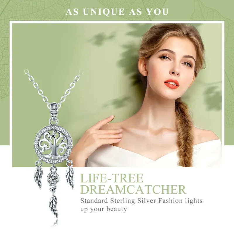 (image for) Pandora Style Silver Life Tree Dreamcatcher Necklace - SCN298 - View 2