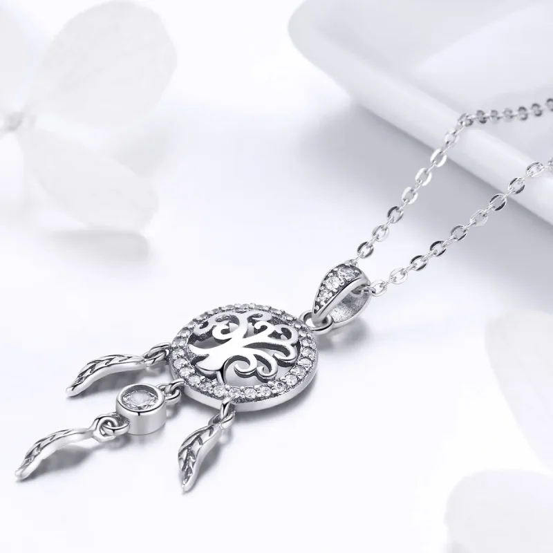 (image for) Pandora Style Silver Life Tree Dreamcatcher Necklace - SCN298 - View 3