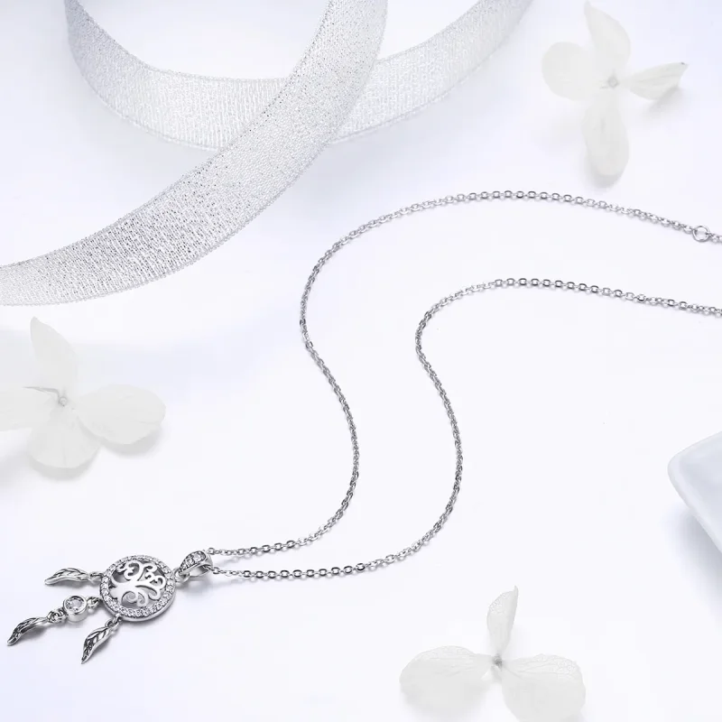 (image for) Pandora Style Silver Life Tree Dreamcatcher Necklace - SCN298 - View 5