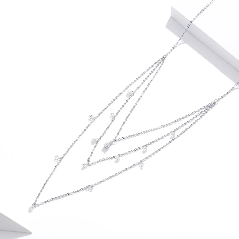 (image for) Pandora Style Silver Long Layered Three Strand Pendant Necklace - SCN429 - View 2