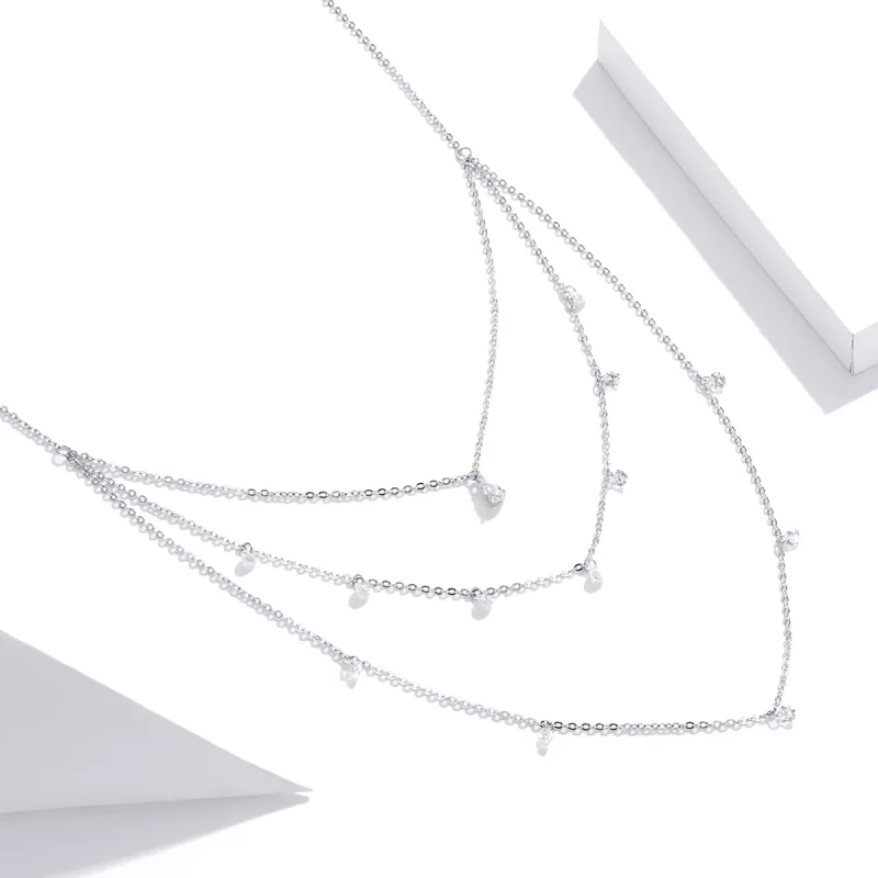 (image for) Pandora Style Silver Long Layered Three Strand Pendant Necklace - SCN429 - View 3