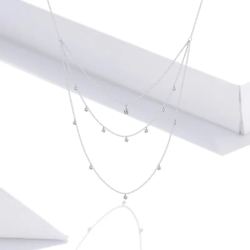 (image for) Pandora Style Silver Long Layered Three Strand Pendant Necklace - SCN429 - View 5
