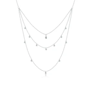 (image for) Pandora Style Silver Long Layered Three Strand Pendant Necklace - SCN429