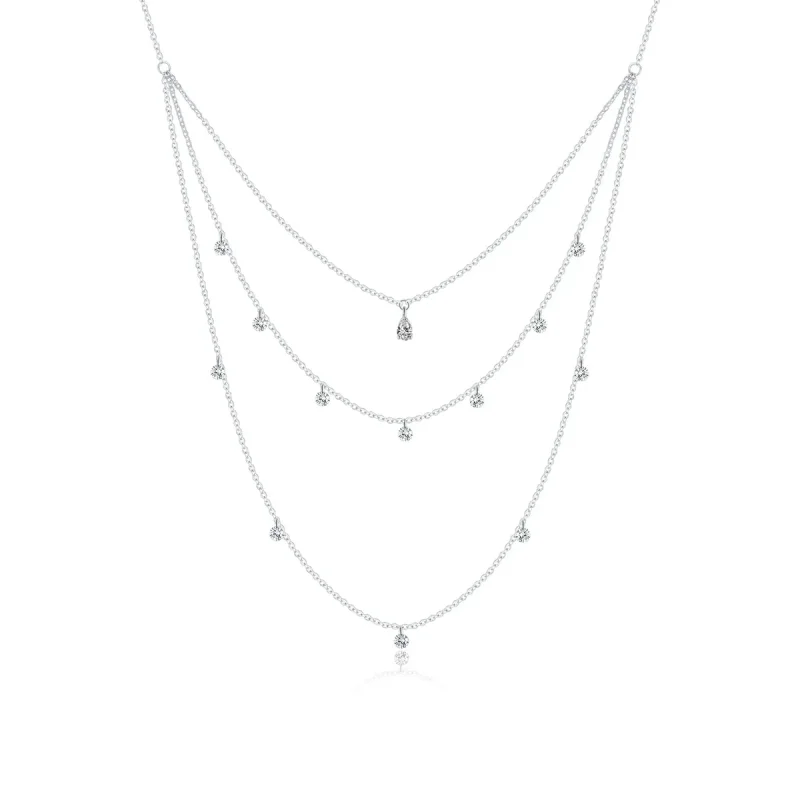 (image for) Pandora Style Silver Long Layered Three Strand Pendant Necklace - SCN429