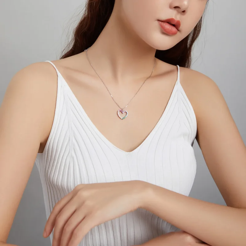 (image for) Pandora Style Silver Love of Rainbow Pendant Necklace - SCN449 - View 9