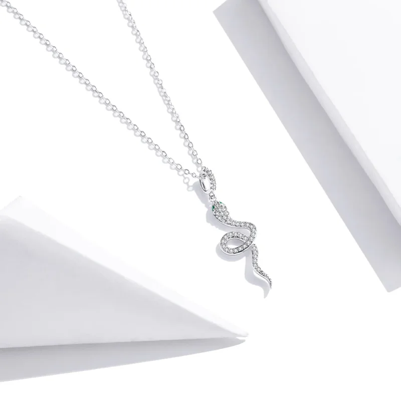 (image for) Pandora Style Silver Lovely Snake Pendant Necklace - SCN409 - View 2