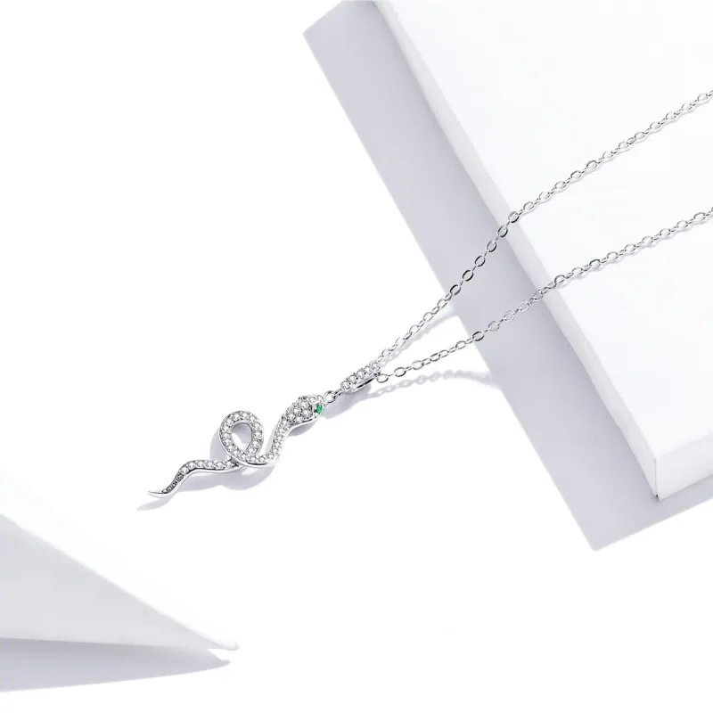 (image for) Pandora Style Silver Lovely Snake Pendant Necklace - SCN409 - View 3