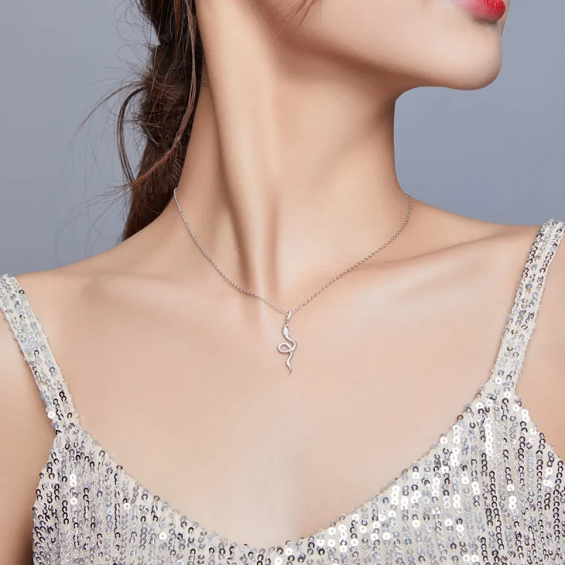 (image for) Pandora Style Silver Lovely Snake Pendant Necklace - SCN409 - View 6