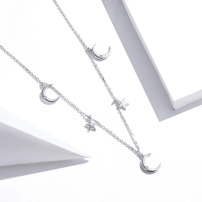 (image for) Pandora Style Silver Moon And Star Pendant Necklace - SCN411 - View 2