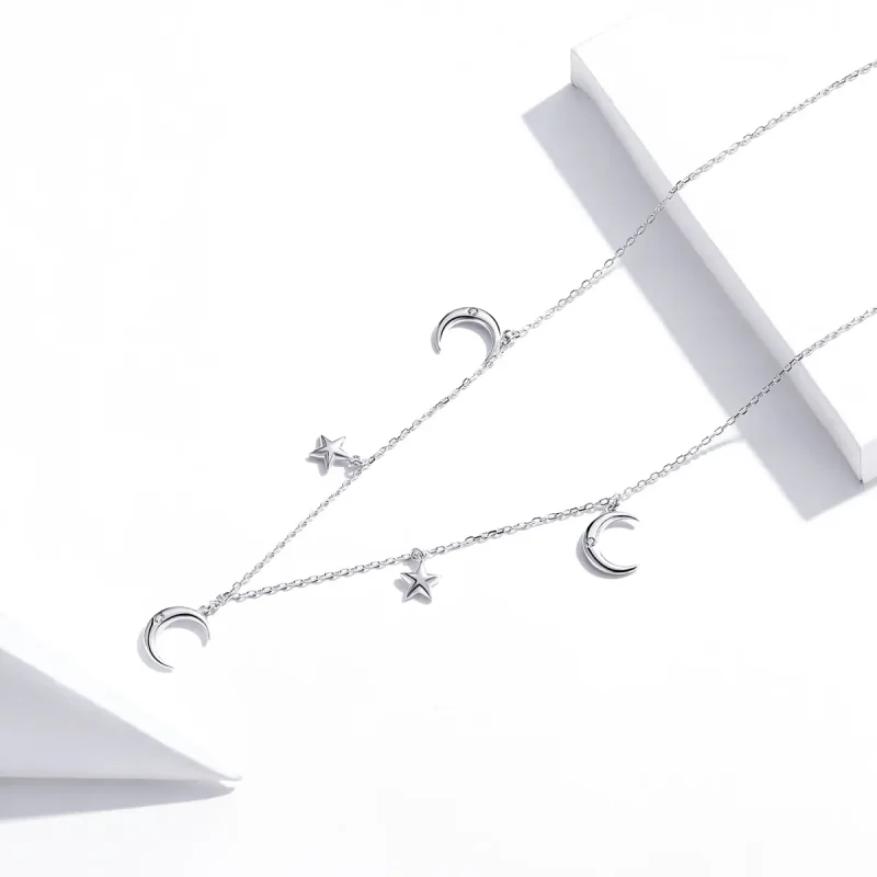 (image for) Pandora Style Silver Moon And Star Pendant Necklace - SCN411 - View 3