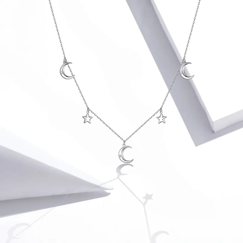 (image for) Pandora Style Silver Moon And Star Pendant Necklace - SCN411 - View 5