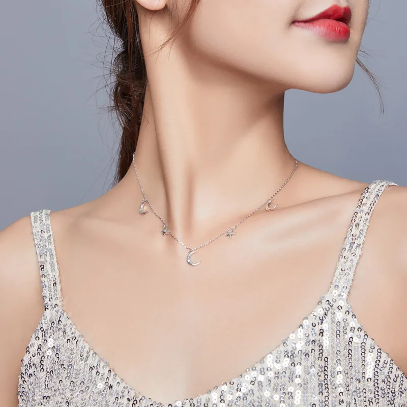 (image for) Pandora Style Silver Moon And Star Pendant Necklace - SCN411 - View 6