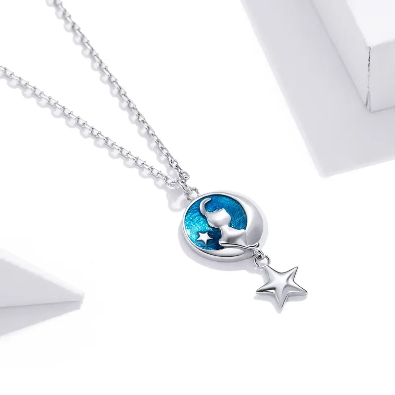 (image for) Pandora Style Silver Moon & Cat Pendant Necklace - SCN422 - View 3