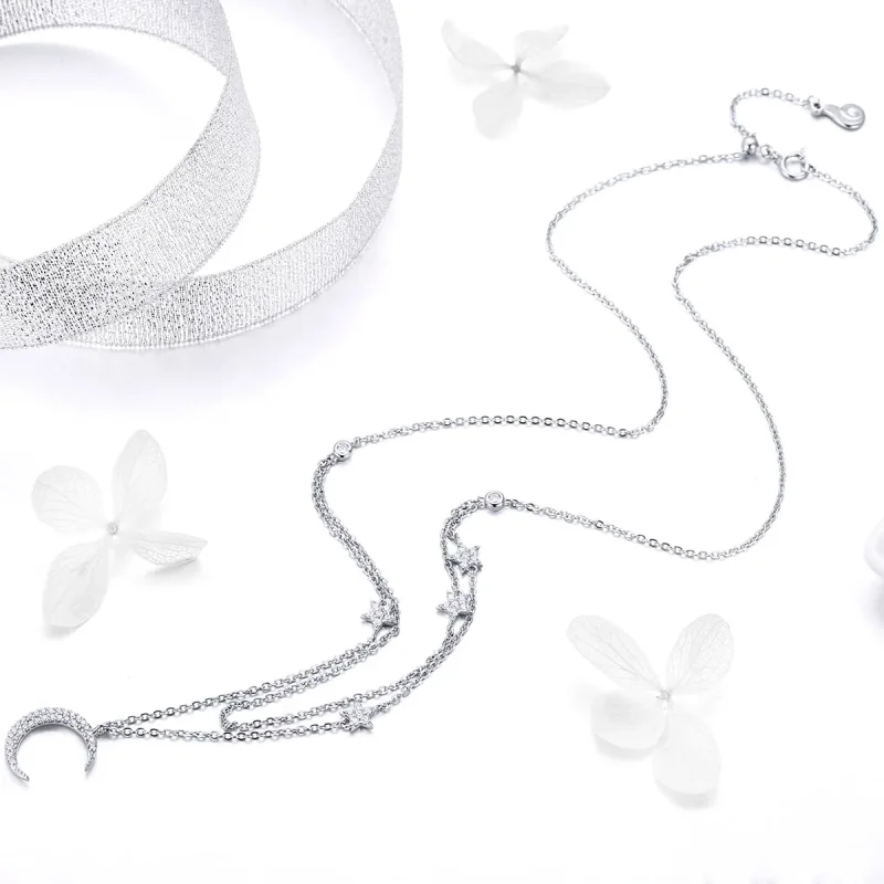 (image for) Pandora Style Silver Moon & Stars Pendant Necklace - BSN038 - View 5