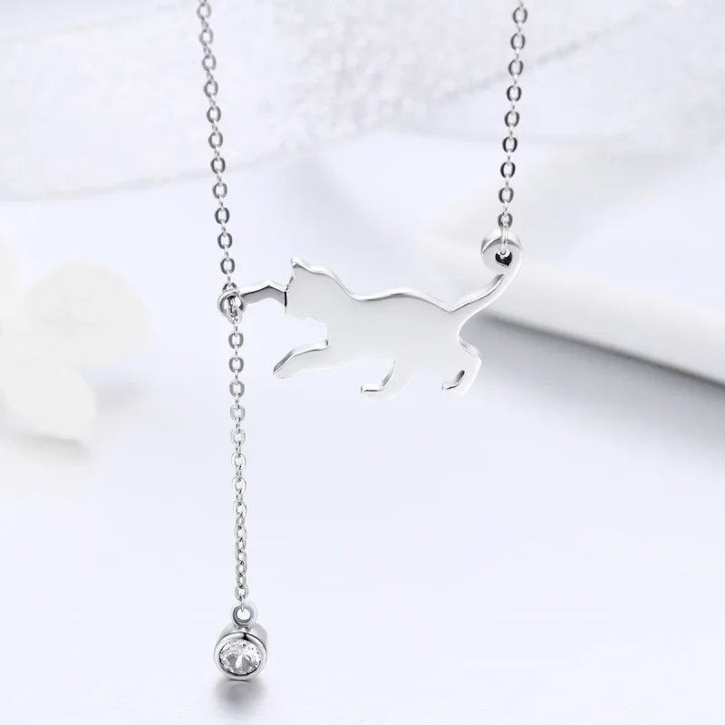 (image for) Pandora Style Silver Naughty Kitten Necklace - SCN232 - View 4