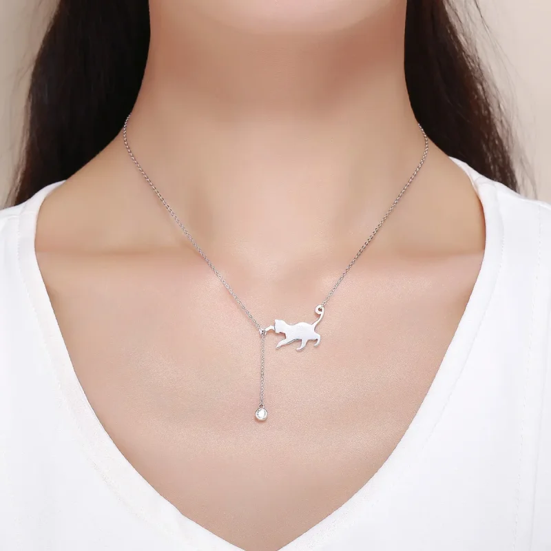 (image for) Pandora Style Silver Naughty Kitten Necklace - SCN232 - View 5