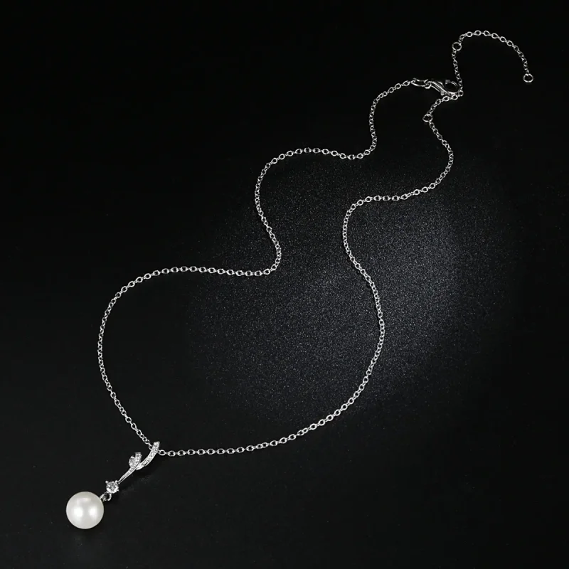 (image for) Pandora Style Silver Necklace with Pearl Pendnat- SCN048 - View 2