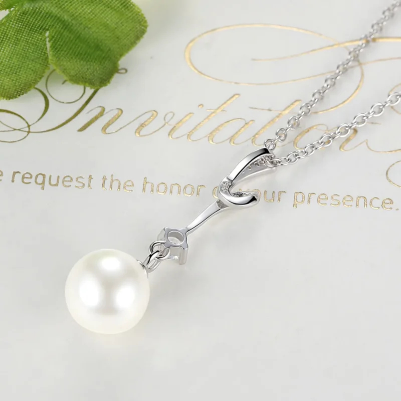 (image for) Pandora Style Silver Necklace with Pearl Pendnat- SCN048 - View 4