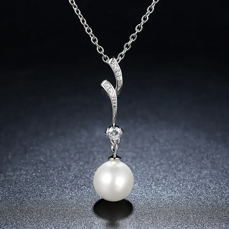 (image for) Pandora Style Silver Necklace with Pearl Pendnat- SCN048 - View 6