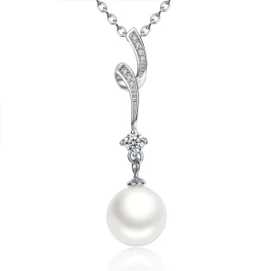 Pandora Style Silver Necklace with Pearl Pendnat- SCN048 (image for) Pandora Style Silver Necklace with Pearl Pendnat- SCN048