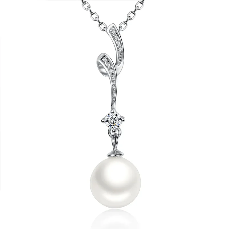 (image for) Pandora Style Silver Necklace with Pearl Pendnat- SCN048