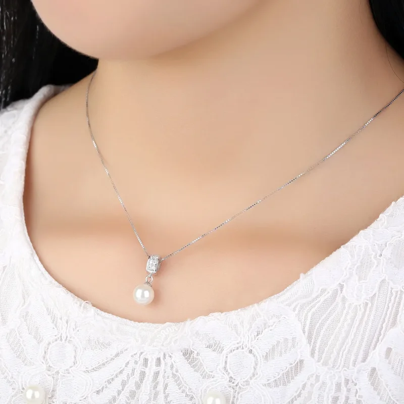 (image for) Pandora Style Silver Necklace with Pearl - SCN030 - View 2
