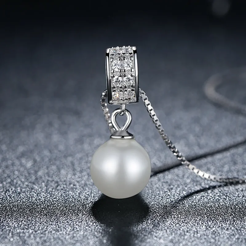 (image for) Pandora Style Silver Necklace with Pearl - SCN030 - View 4