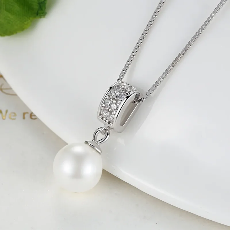 (image for) Pandora Style Silver Necklace with Pearl - SCN030 - View 5