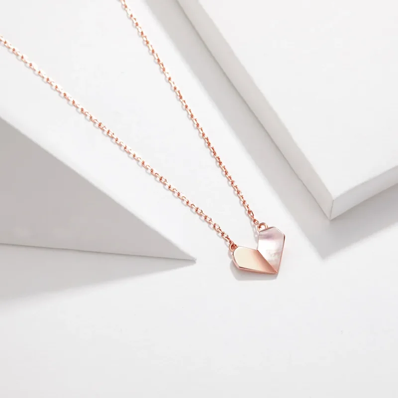 (image for) Pandora Style Silver Origami Heart Necklace - SCN330 - View 2