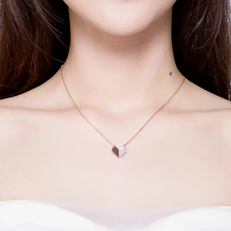 (image for) Pandora Style Silver Origami Heart Necklace - SCN330 - View 4