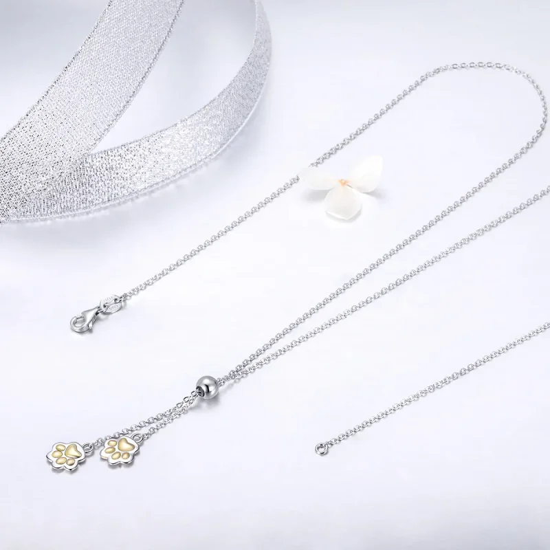 (image for) Pandora Style Silver Paw Trail Necklace - SCN291 - View 2