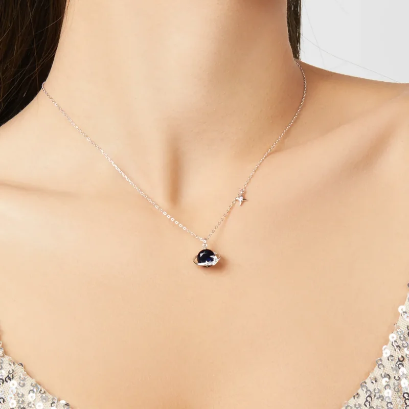 (image for) Pandora Style Silver Planet Pendant Necklace - BSN166 - View 9