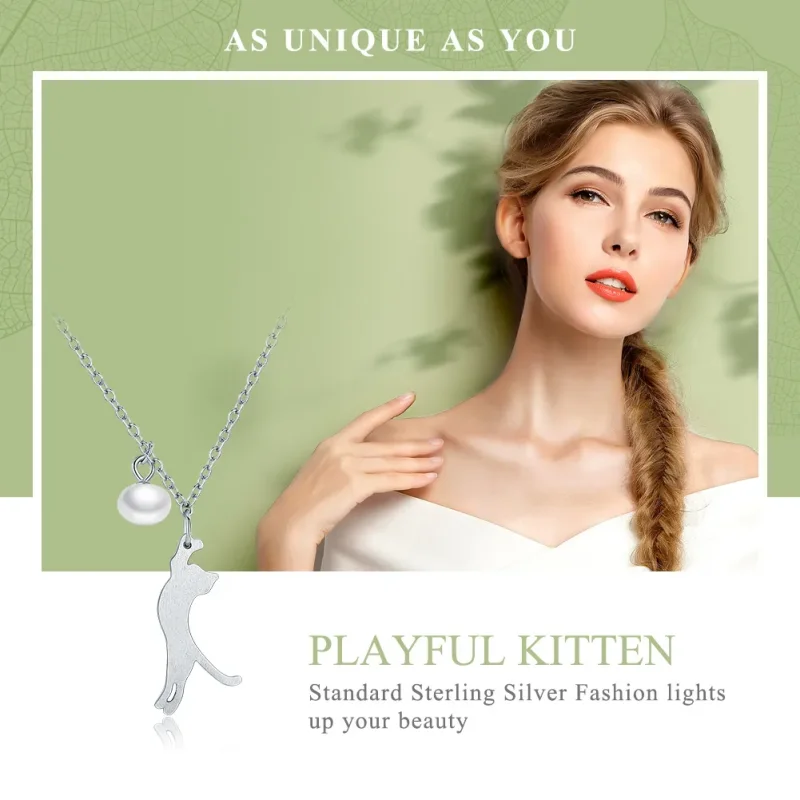 (image for) Pandora Style Silver Playful Kitten Necklace - SCN175 - View 2