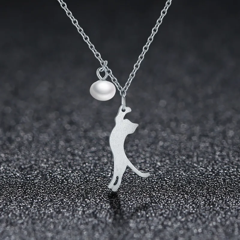 (image for) Pandora Style Silver Playful Kitten Necklace - SCN175 - View 3