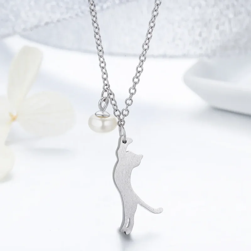 (image for) Pandora Style Silver Playful Kitten Necklace - SCN175 - View 4